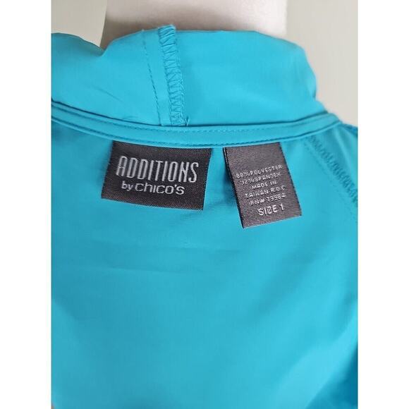 Additions by Chico's ~Size 1 (US M)~ Blue Hooded Short Sleeve Full Zip Jacket. - Picture 4 of 9